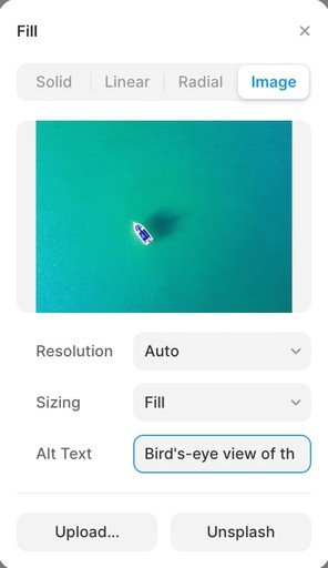 Framer UI showing an image fill