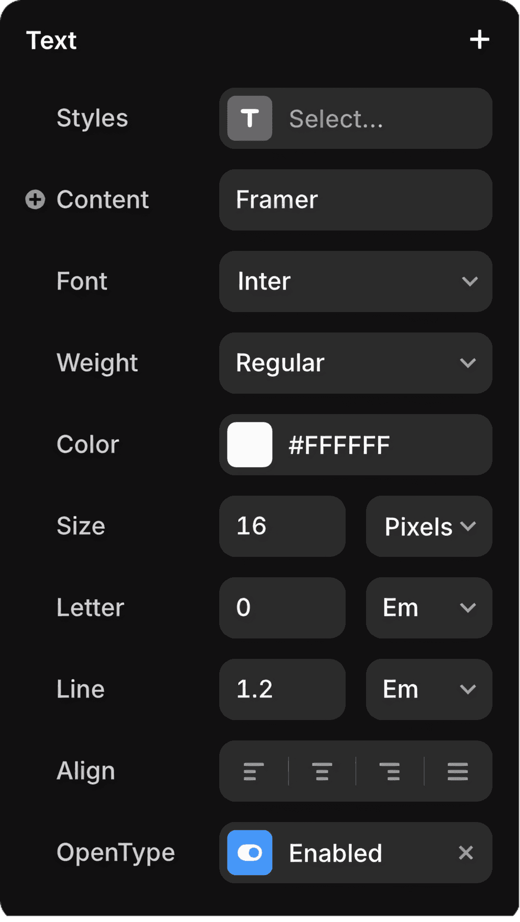 Text properties in Eframer