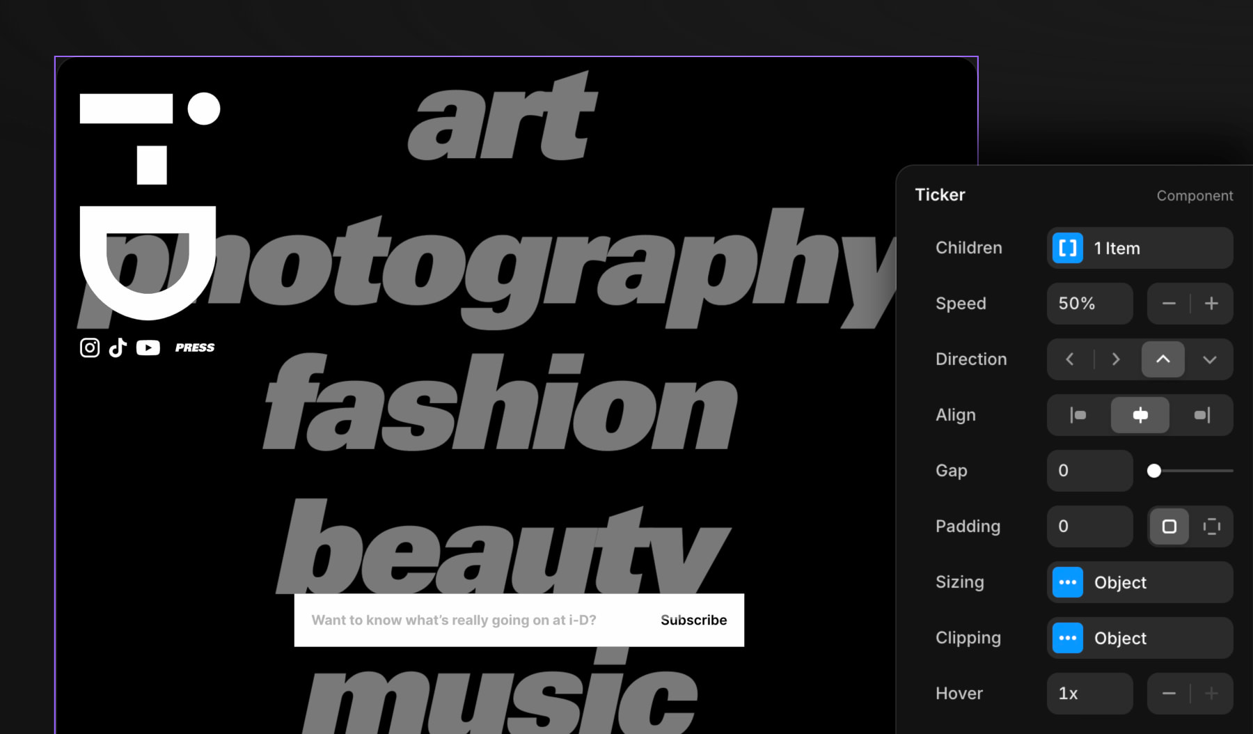 Tickers UI in Framer