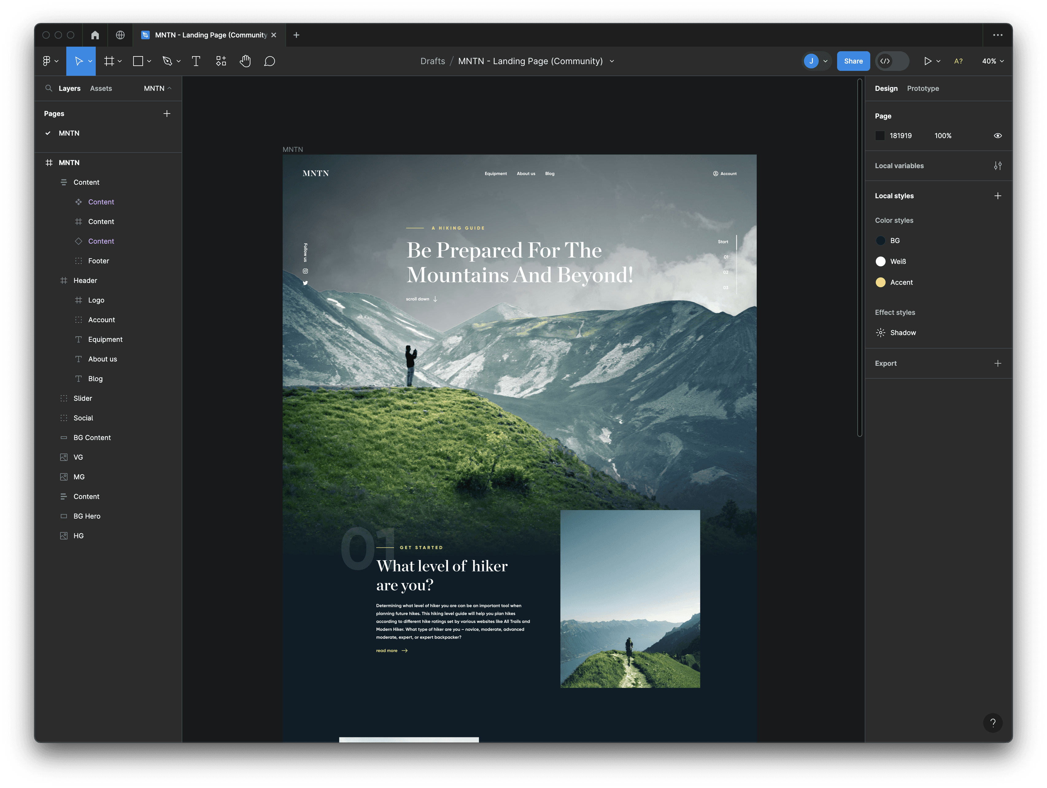 Figma UI Showing a Landing Page