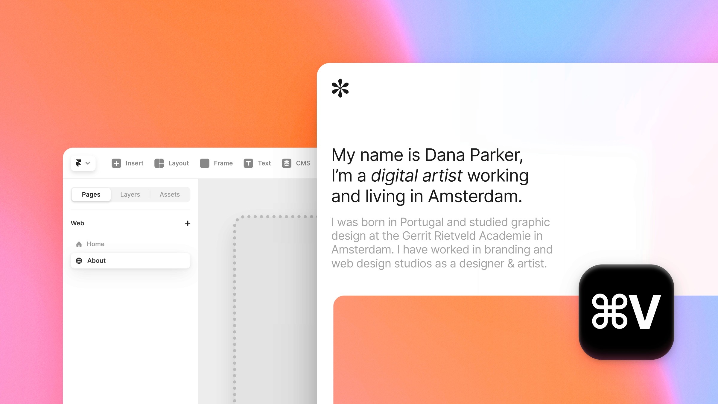A page being pasted into a project